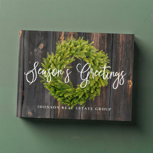 Foliage Wreath auf Holz   Die Grüße der Saison Feiertagspostkarte