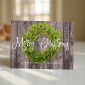 Foliage Wreath auf Holz | Frohe Weihnachtsgrüße Feiertagspostkarte