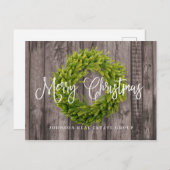 Foliage Wreath auf Holz | Frohe Weihnachtsgrüße Feiertagspostkarte (Vorne/Hinten)