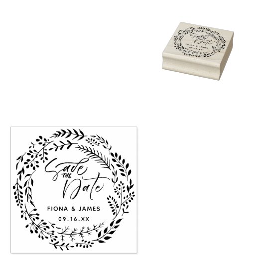 Foliage Wreath Brush-Skript Save the Date Gummistempel (Stempel)