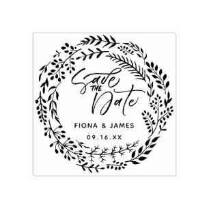 Foliage Wreath Brush-Skript Save the Date Gummistempel
