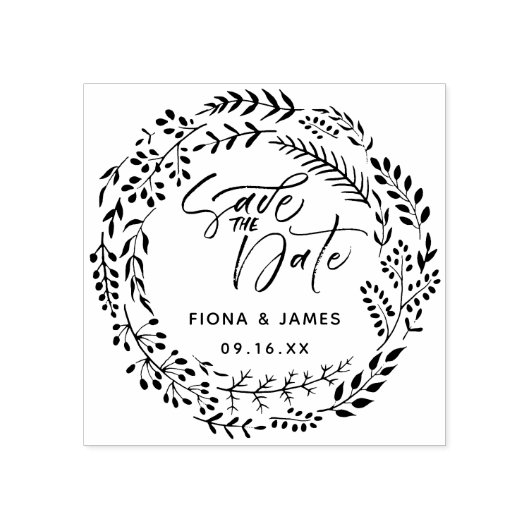 Foliage Wreath Brush-Skript Save the Date Gummistempel (Prägung)
