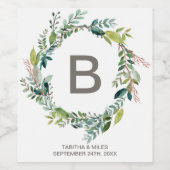 Foliage Wreath Monogram Wedelwine Labels Weinetikett (Einzelnes Label)