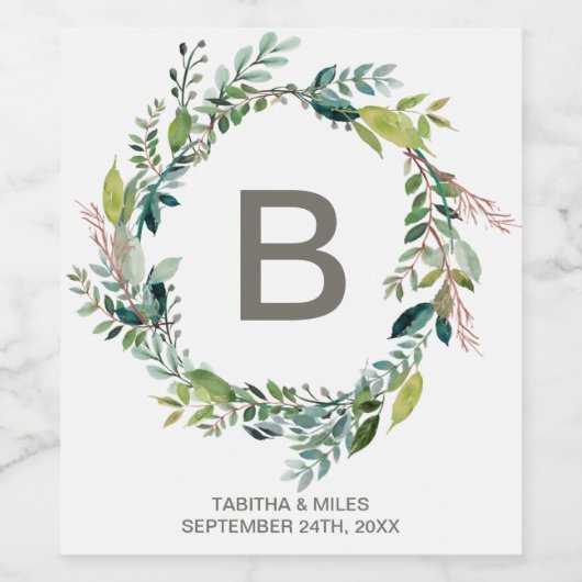 Foliage Wreath Monogram Wedelwine Labels Weinetikett (Einzelnes Label)