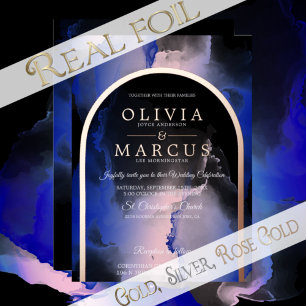 Folie Blush Royal Blau Träumerische Hochzeit Folieneinladung