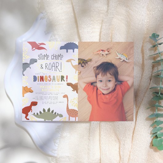 Folie gepresst | Dinosaurier Foto Boy Birthday Par Folieneinladung