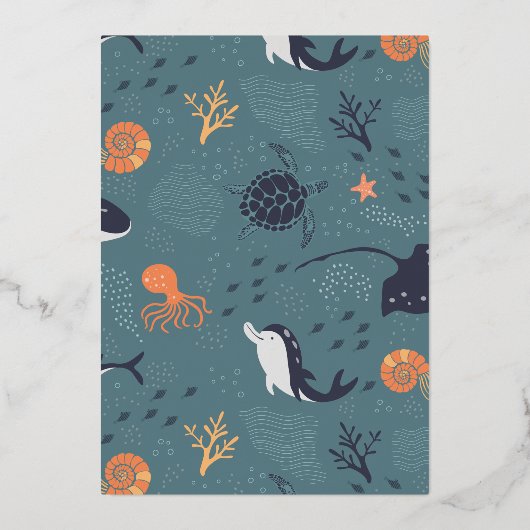 Folie gepresst | Unter der Sea Boy Birthday Party Folieneinladung (Rückseite)