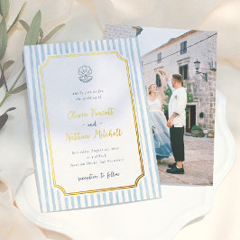 Folie Launische Retro Blaue Streifen Hochzeit Folieneinladung