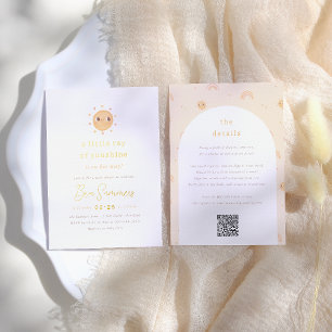Folie Little Ray of Sunshine QR Girl Baby Shower Folieneinladung