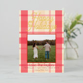 Folie Rosa Karo Vintage Frohe Feiertage Karte (Stehend vorne)