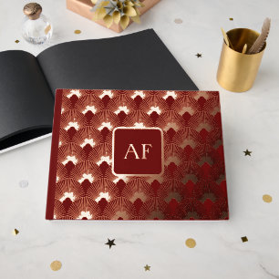 Folie rotes Art Deco Muster, vintage, chic, elegan Gästebuch