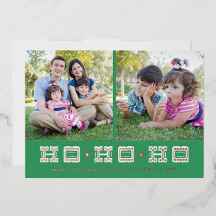 Folie Typografische Ho Ho Ho Weihnachtskarte - Grü Folieneinladung