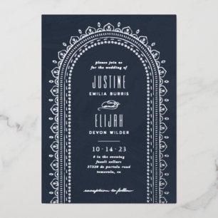 Folie Verzierte Bogen Hochzeitseinladung - Navy Folieneinladung