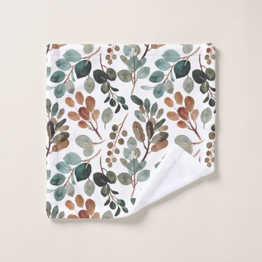 Folien Aquamarin, grün, Moos, braun Badhandtuch Set (Waschlappen)