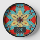 Folien aus Emailglas - Blume mit Monogrammen Uhr (Vorderseite)