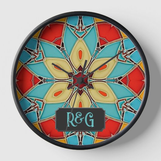 Folien aus Emailglas - Blume mit Monogrammen Uhr (Vorderseite)