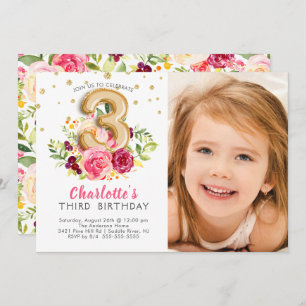 Folien-Ballon-Foto-dritte Geburtstags-Einladung Einladung