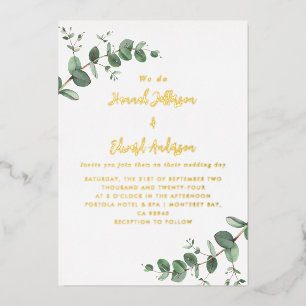 Folien-Hochzeit grüne Eukalyptus-Botanik-Einladung Folieneinladung