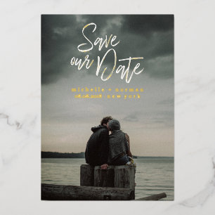 Folien-Moderne Casual Brush   Foto Save the Date Folieneinladung