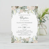 Folien und Blüten | Sage Green Baptisc Einladung (Stehend Vorderseite)