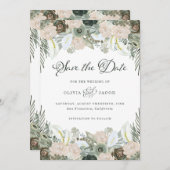 Folien und Blüten | Sage Green Wedding Save The Date (Vorne/Hinten)