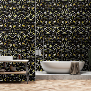 Folien und Wirbel Moderne Damaskus Silver Gold Bla Tapete