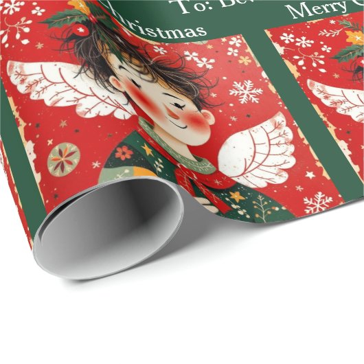 Folk-art Angel Add Recipients Name Christmas Roll Geschenkpapier (Rolleneckpunkt)