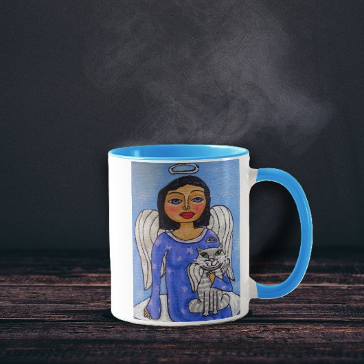 Folk Art Angel Cat Angel auf Cloud Tasse