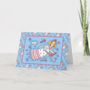 FOLK ART ANGEL, CAT UND FLIEGENDE HERZWERTE VALENT FEIERTAGSKARTE