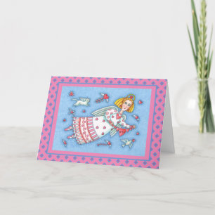 FOLK ART ANGEL, CAT UND FLIEGENDE HERZWERTE VALENT FEIERTAGSKARTE