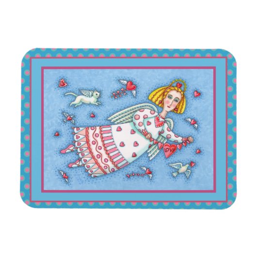 FOLK ART ANGEL, CAT UND FLIEGENDE HERZWERTE VALENT MAGNET (Horizontal)