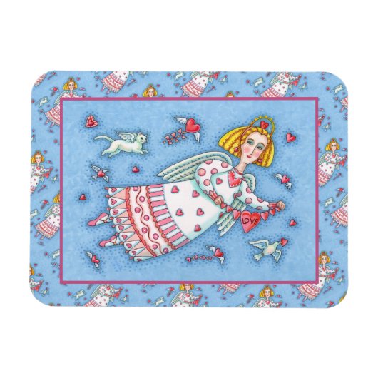 FOLK ART ANGEL, CAT UND FLIEGENDE HERZWERTE VALENT MAGNET (Horizontal)