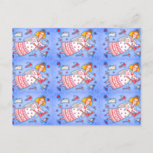 FOLK ART ANGEL, CAT UND FLIEGENDE HERZWERTE VALENT POSTKARTE