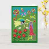 Folk Art Angel Gabriel und die Jungfrau Mary Karte (Gelbe Blume)