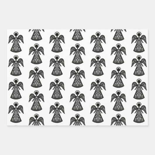 Folk Art Angel Muster Geschenkpapier Set (Vorderseite)