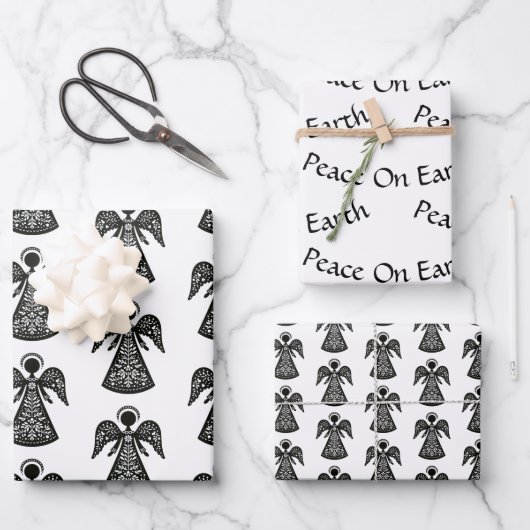 Folk Art Angel Muster Geschenkpapier Set (Vorderseite)