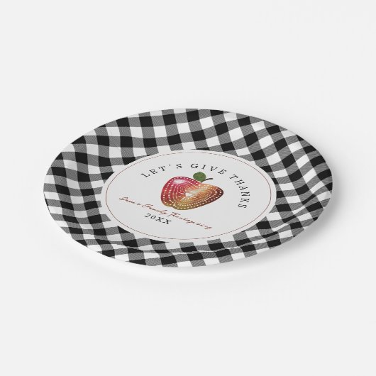 Folk Art Apple Karierter Erntedank Pappteller (Schrägansicht)