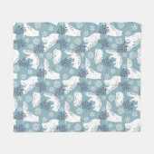 Folk Art Arctic Fox im Schnee mit Holly Fleecedecke (Vorderseite (Horizontal))