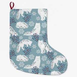 Folk Art Arctic Fox im Schnee mit Holly Großer Weihnachtsstrumpf