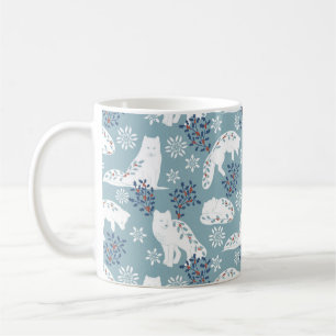 Folk Art Arctic Fox im Schnee mit Holly Kaffeetasse
