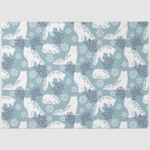 Folk Art Arctic Fox im Schnee mit Holly Seidenpapier