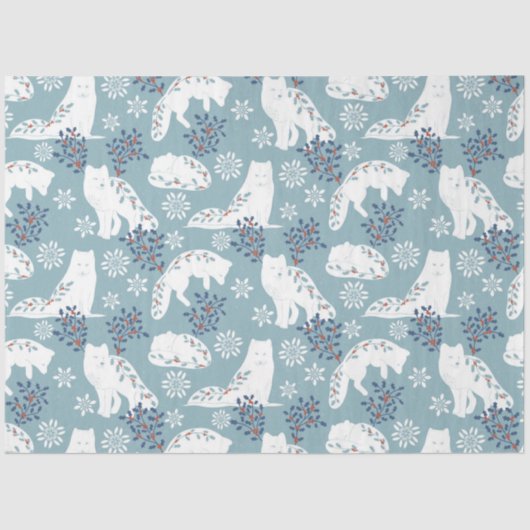 Folk Art Arctic Fox im Schnee mit Holly Seidenpapier (Vorderseite)