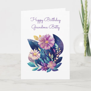 Folk Art Art Cat und Blume Oma's Geburtstag Karte
