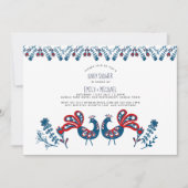 Folk Art Baby Dusche lädt skandinavische Vögel ein Einladung (Vorderseite)