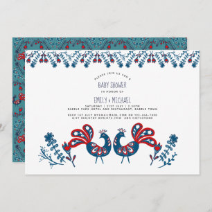 Folk Art Baby Dusche lädt skandinavische Vögel ein Einladung