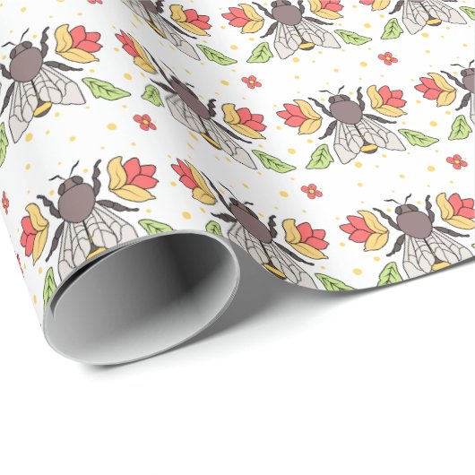 Folk Art Bee Geschenkpapier (Rolleneckpunkt)