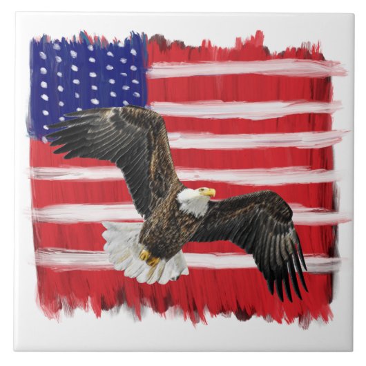 Folk Art bemalt Flag und Adler Fliese (Vorderseite)