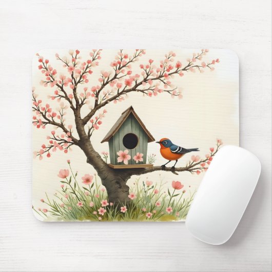 Folk Art Bird and Birdhouse Mousepad (Mit Mouse)