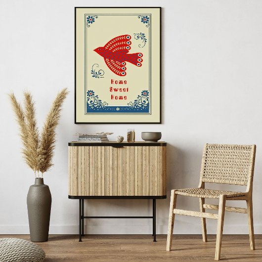 Folk Art Bird Home Scandinavian Style Pоster Poster