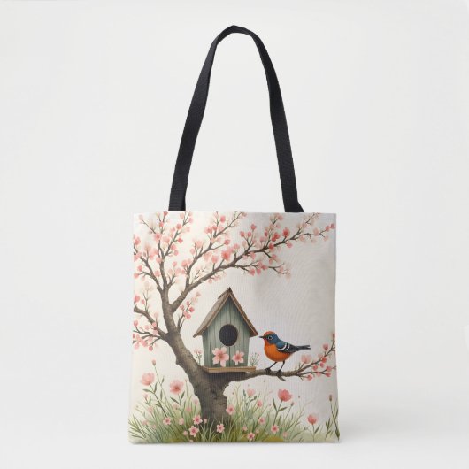 Folk Art Bird und Birdhouse Tasche (Vorderseite)